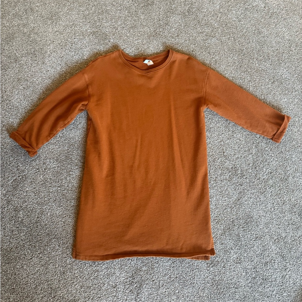 H&M Women’s Tunic Length Terry Sweatshirt Burnt Orange 3/4 Cuffed Sleeve XSmall